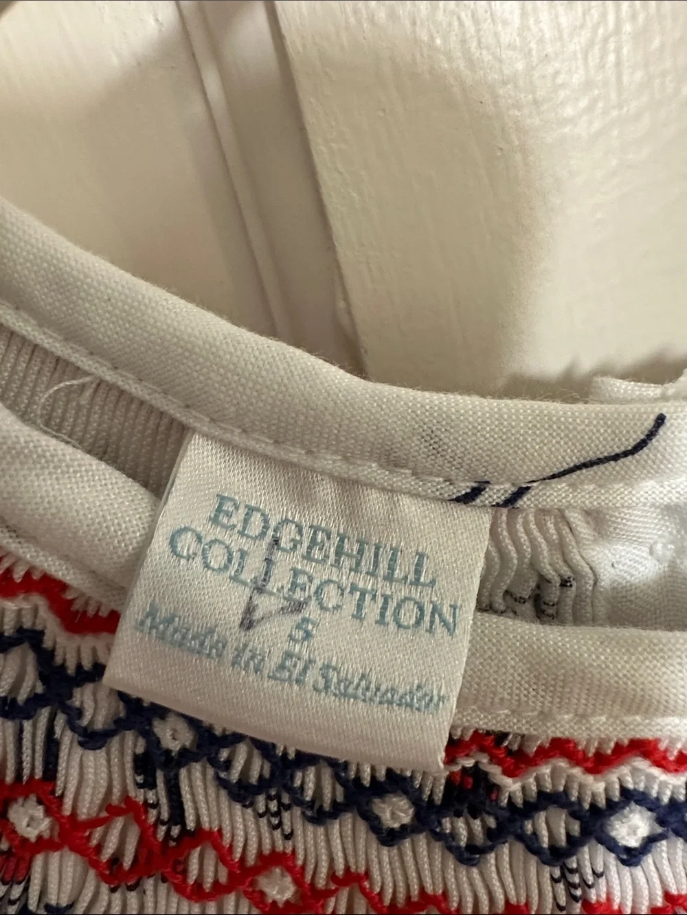 Edgehill Collection White Smocked Sailboat Dress with Red & Navy Trim